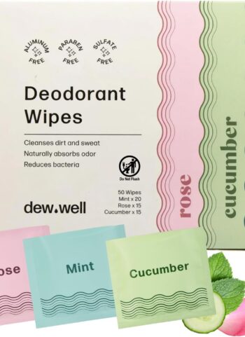 Dew Well Deodorant Wipes - On-the-Go Travel Deodorant - Fresh Mint, Rose & Cucumber Scents Body Wipes for Women - Aluminum, Paraben & Sulfate Free Mini Toiletries - 50 Count, Mint/Rose/Cucumber